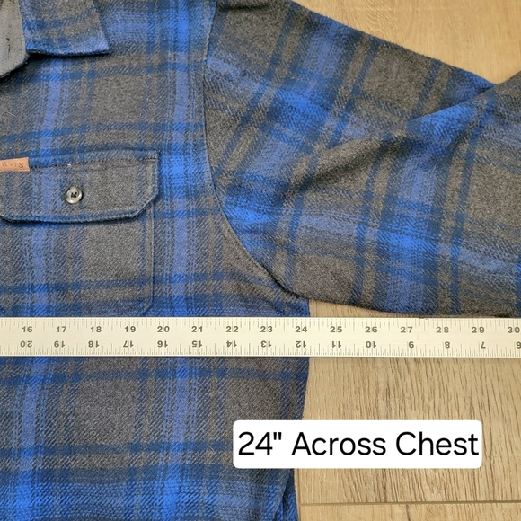 Orvis Big Bear Brushed Flannel Men's XL Electric Blue Gray Plaid Shacket Unisex - Picture 6 of 8